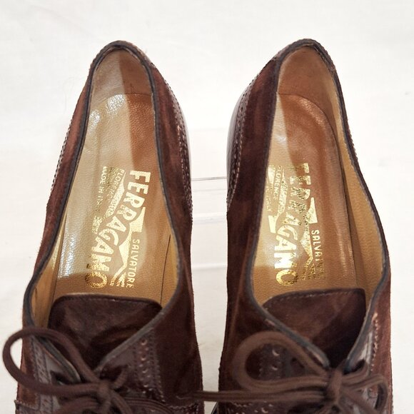 Women’s Salvatore Ferragamo FERRARA ? Oxfords Shoes 5.5 B Brown Wingtip - Picture 5 of 10